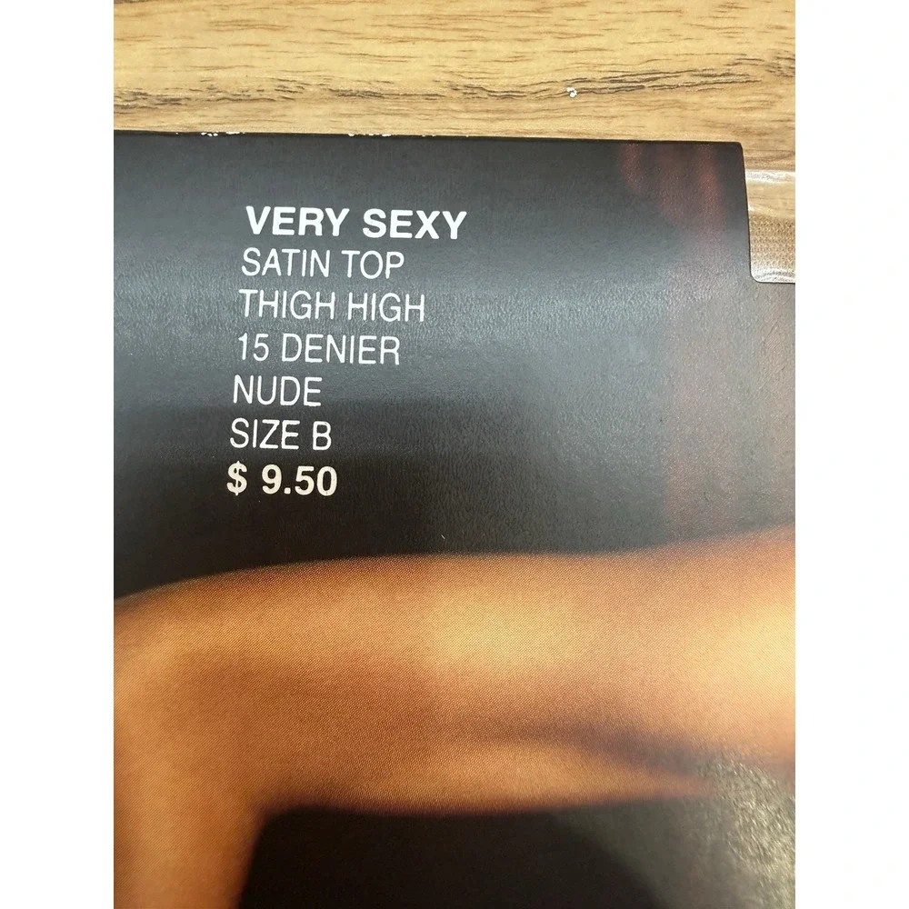 2x Victoria's Secret Very Sexy Thigh High‎ Black & Nude Sz B Satin Top 15 Denier